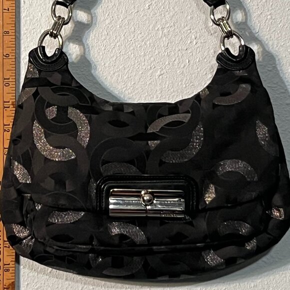 Coach Kristin Charcoal Grey and Silver Signature Convertible Handbag - Picture 1 of 16